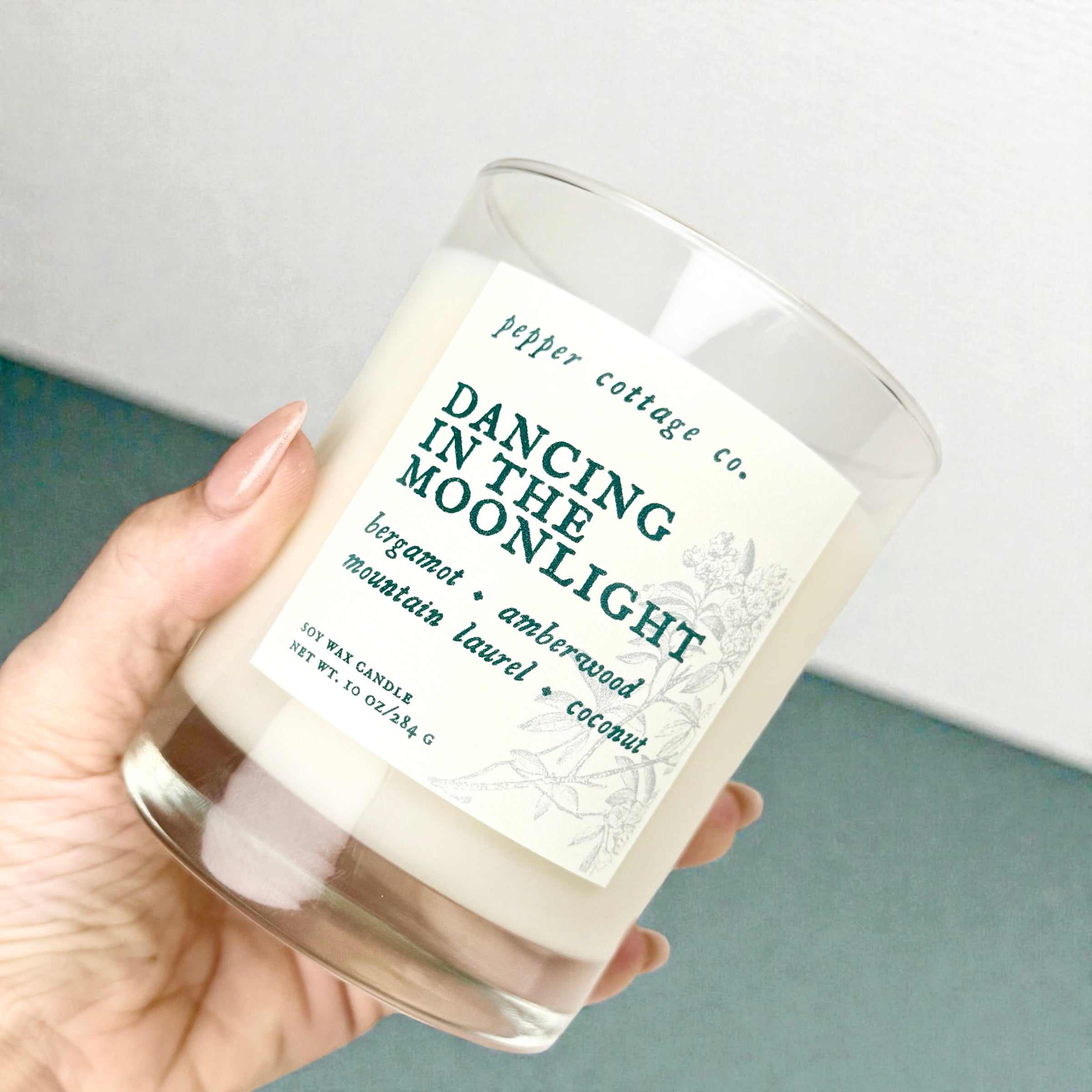 Dancing in the Moonlight 10 oz Soy Candle | Bergamot, Amberwood, Mountain Laurel, Coconut | Clean Woodsy Floral Scented Candle