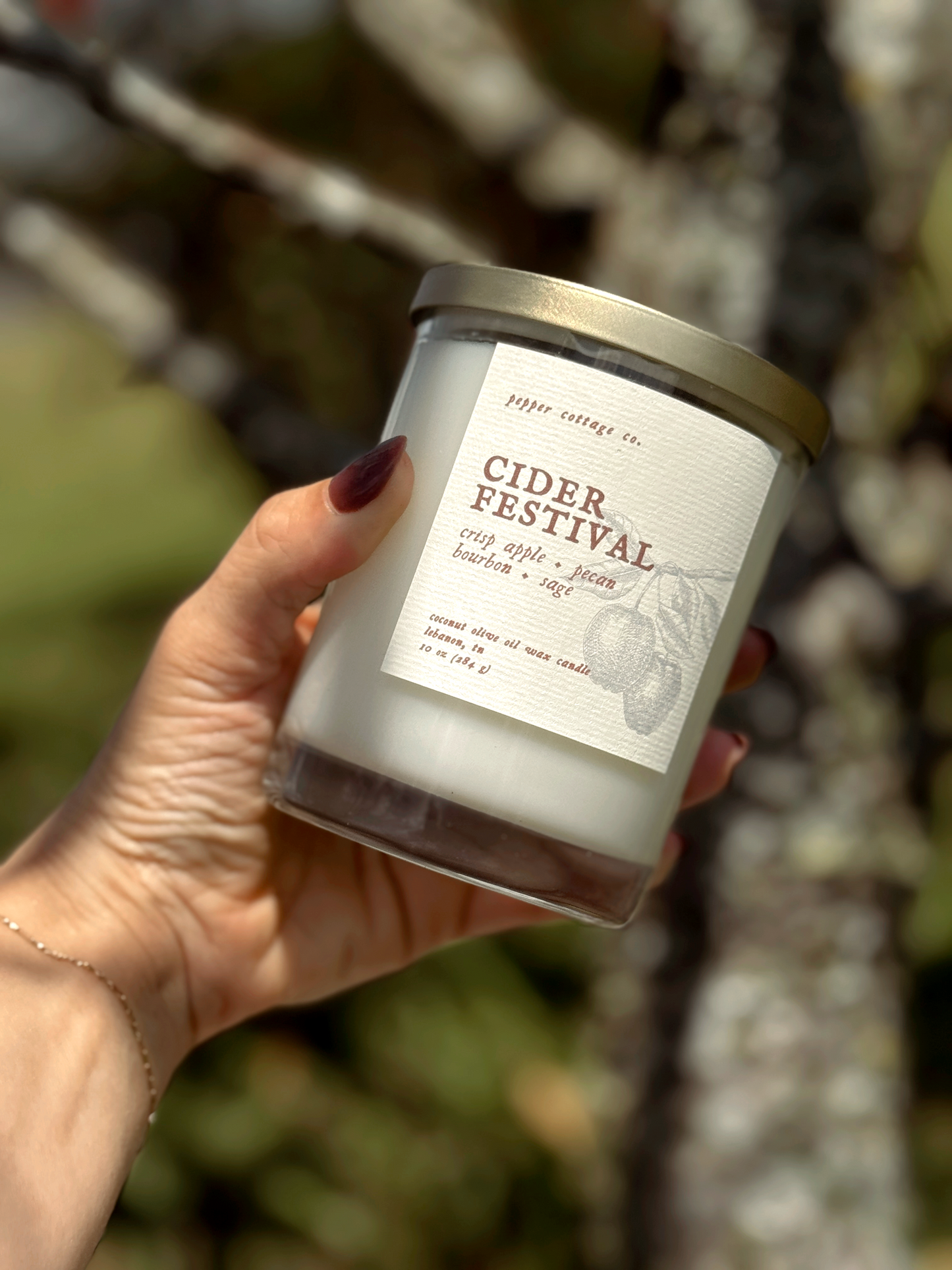 Cider Festival - Crisp Apple, Pecan, Bourbon, Sage | 10 oz Coconut Olive Oil Wax Fall Scented Candle