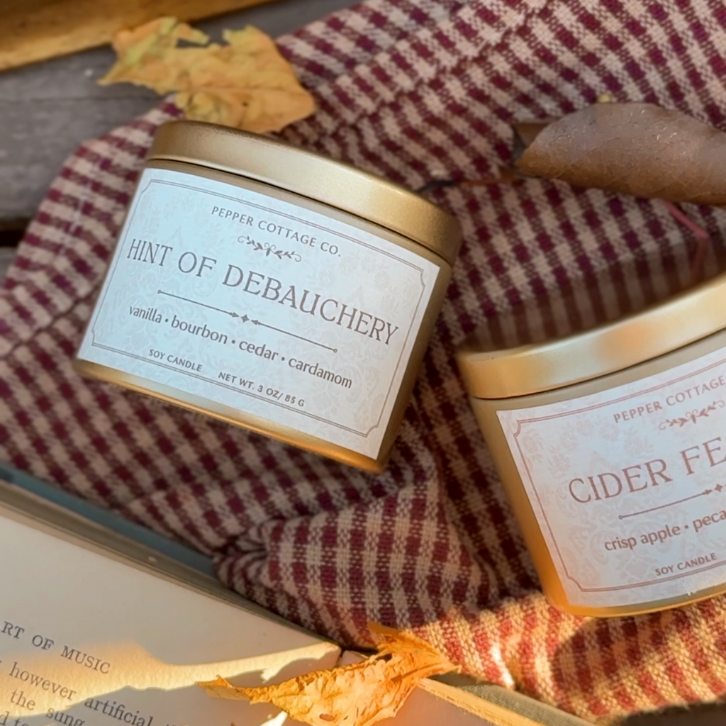 Hint of Debauchery - Vanilla, Bourbon, Cedar, Leather, Cardamom 3 oz Soy Fall Candle