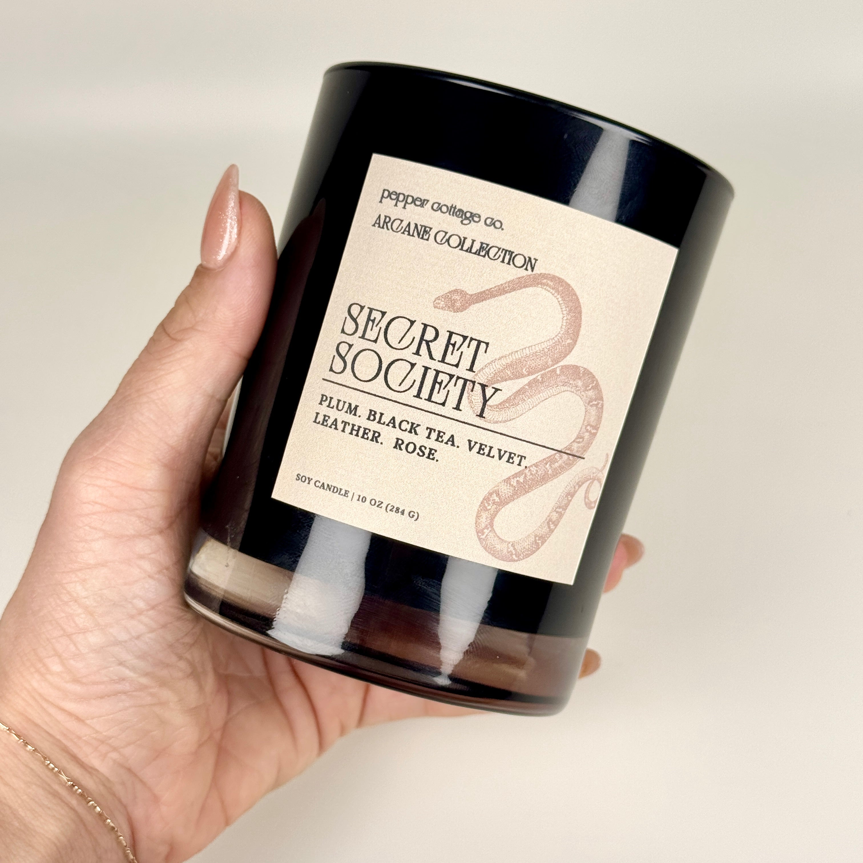 Secret Society 10 oz Candle | Plum, Black Tea, Velvet, Leather, Rose | Dark Academia Soy Candle