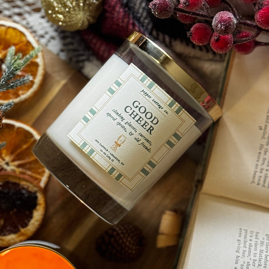 Good Cheer 10 oz Soy Candle | Currants, Bergamot, Absinthe, Vanilla | Non-toxic Sparkling Cocktail Holiday Candle Jar