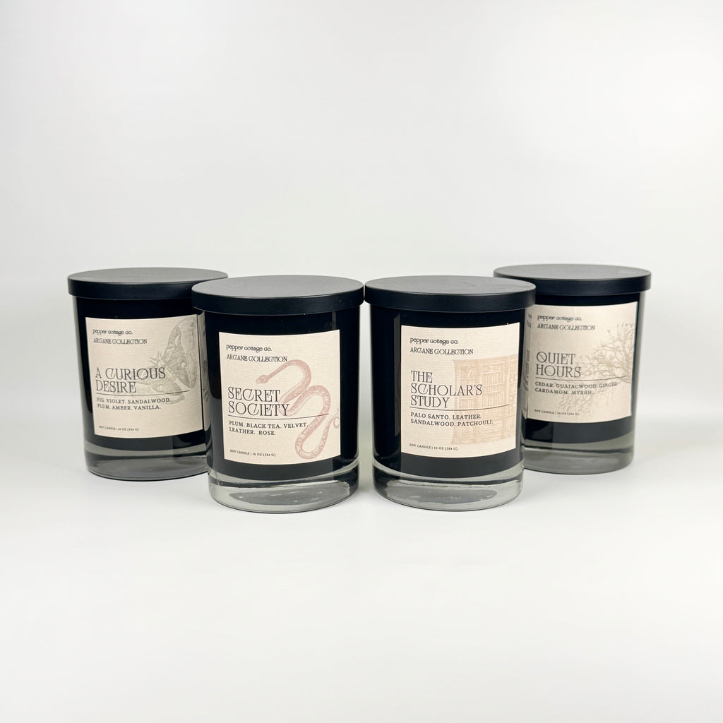 The Scholar's Study 10 oz Candle Jar | Palo Santo, Sandalwood, Leather, Patchouli | Dark Academia Inspired Coconut Blend Candle