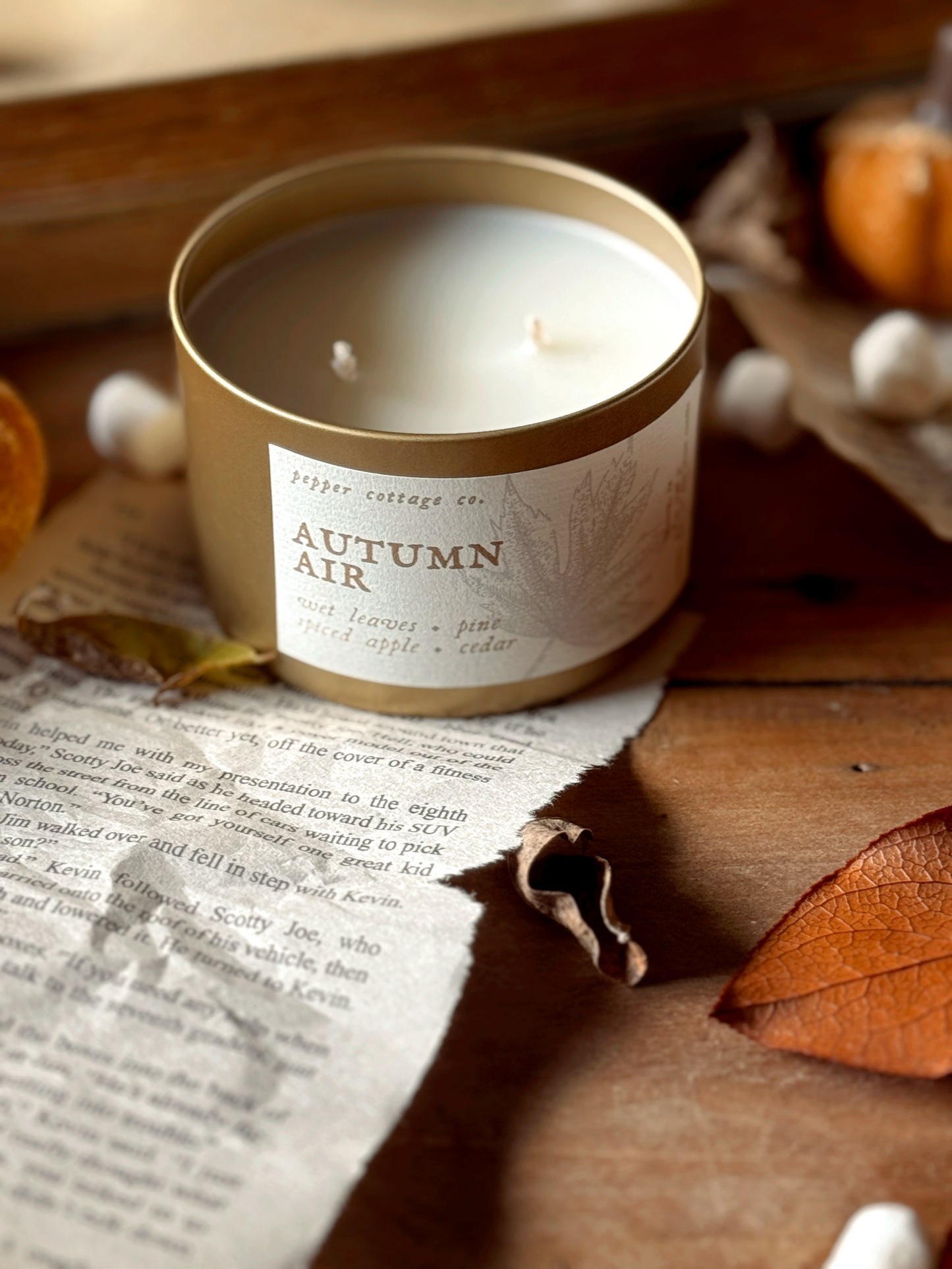 Autumn Air - Wet Leaves, Spiced Apple, Pine, Cedar | 5.5 oz Coconut Olive Oil Blend Fall Candle