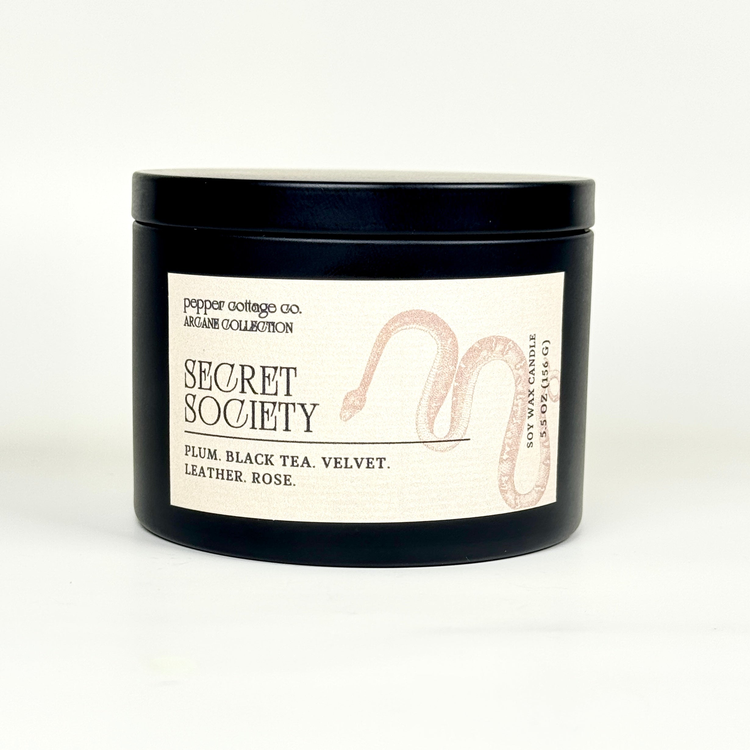 Secret Society 5.5 oz Candle Tin | Plum, Black Tea, Velvet, Leather, Rose | Dark Academia Soy Candle