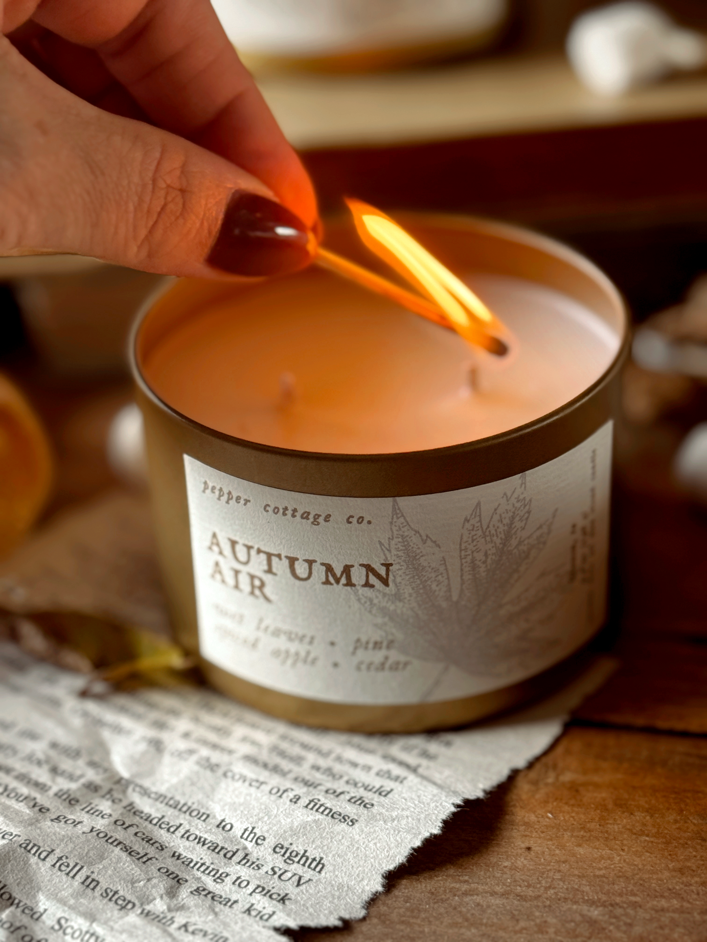 Autumn Air - Wet Leaves, Spiced Apple, Pine, Cedar | 5.5 oz Coconut Olive Oil Blend Fall Candle