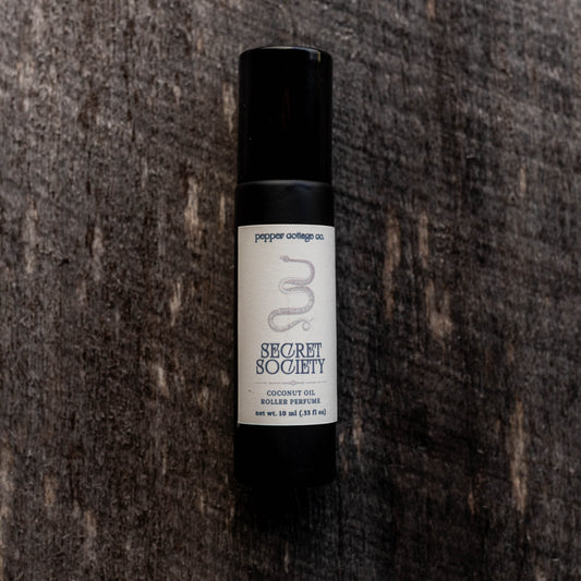 Secret Society Roller Perfume | Plum, Black Tea, Velvet, Leather, Rose | Dark Academia Coconut Oil Roller Perfume