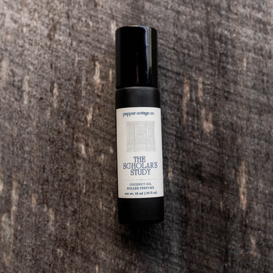 The Scholar's Study Roller Perfume | Palo Santo, Sandalwood, Leather, Patchouli | Dark Academia Coconut Oil Roller Perfume for Men