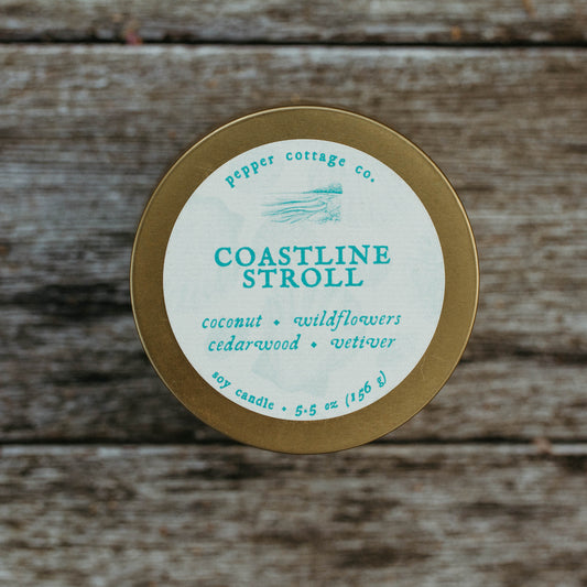 Coastline Stroll 5.5 oz Tin - Coconut, Wildflowers, Vetiver, Cedarwood