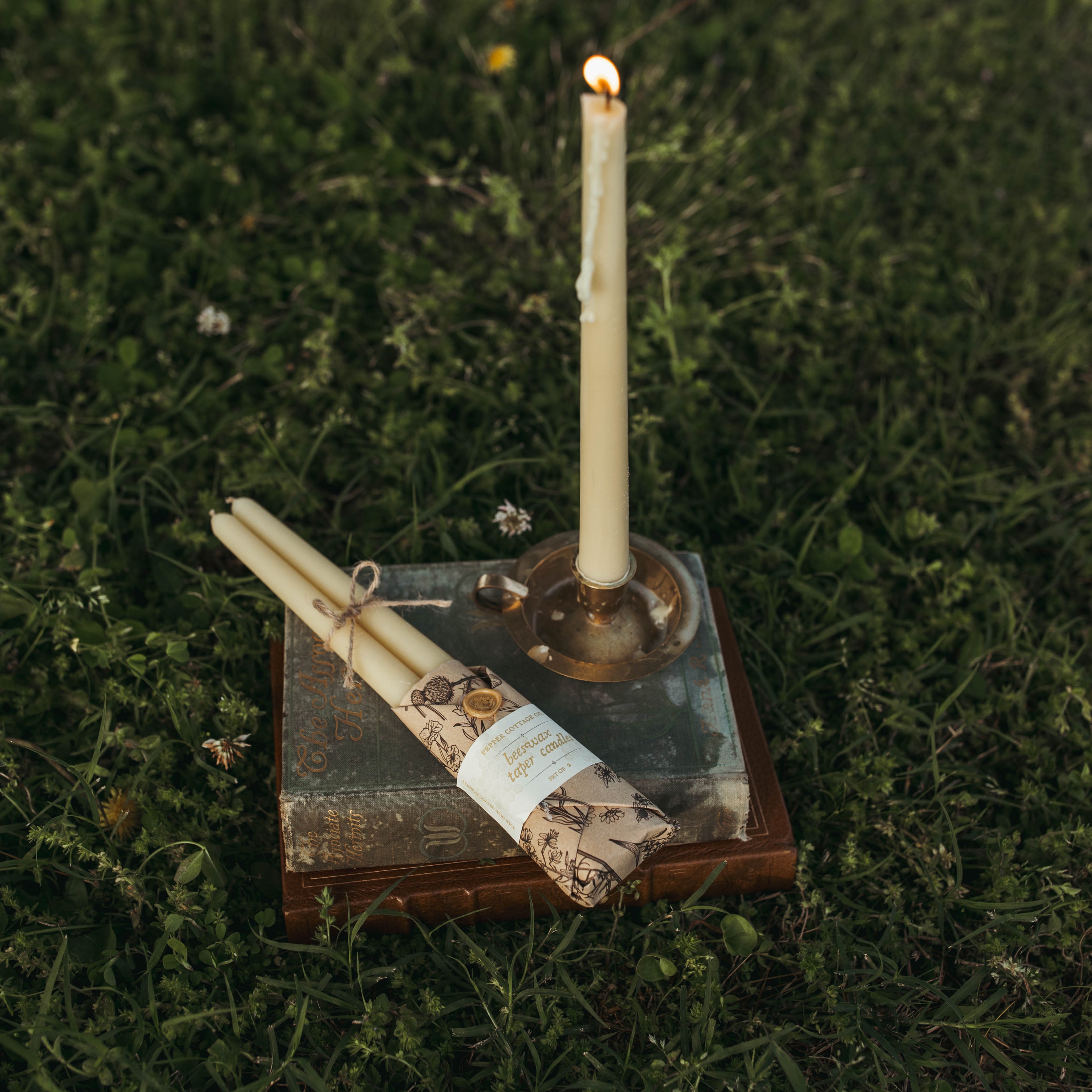 Beeswax Taper Pair | 100% Beeswax + Hemp Wick | 8-10 Hour Burn Time