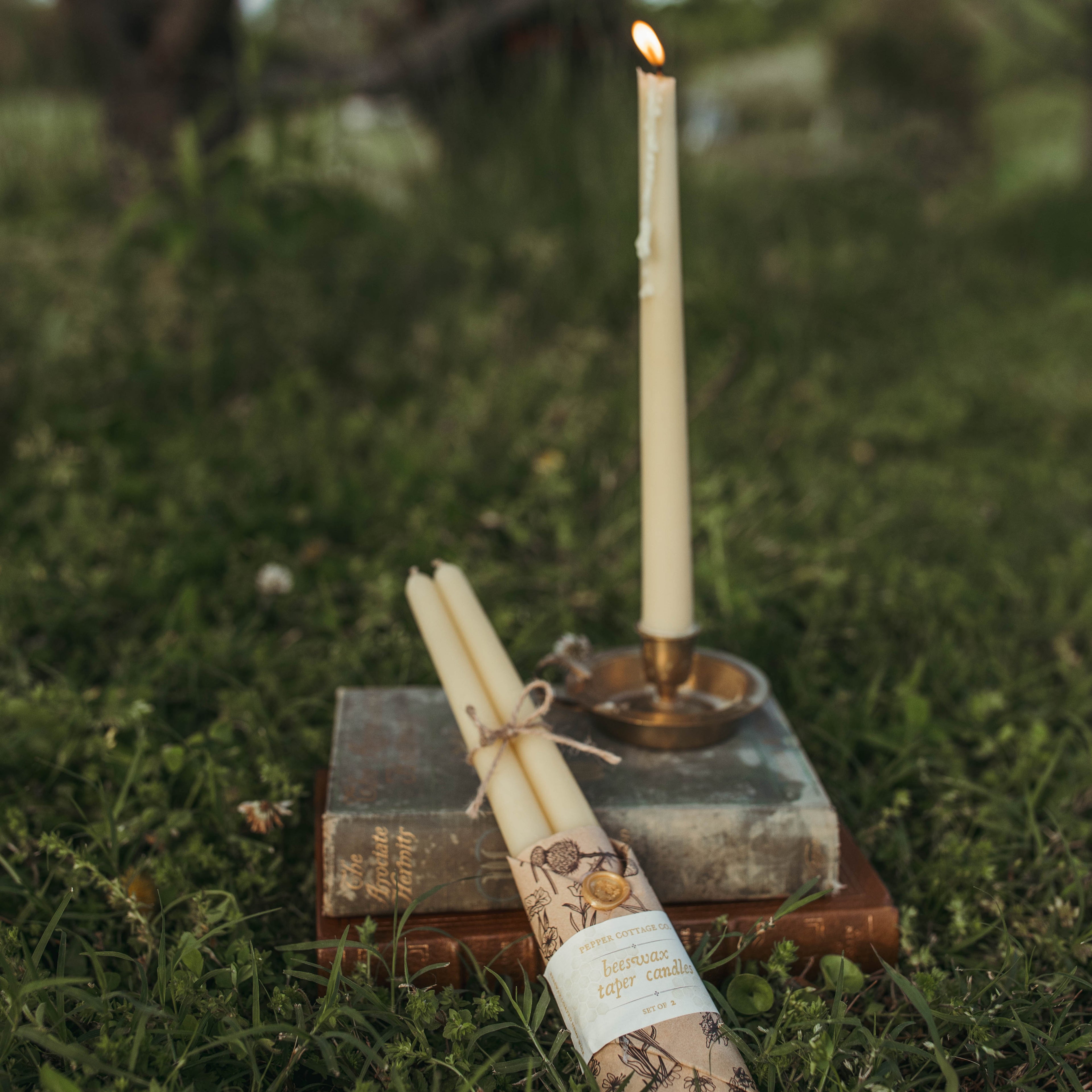 Beeswax Taper Pair | 100% Beeswax + Hemp Wick | 8-10 Hour Burn Time
