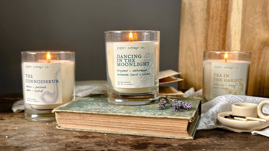 Dancing in the Moonlight 10 oz Soy Candle | Bergamot, Amberwood, Mountain Laurel, Coconut | Clean Woodsy Floral Scented Candle
