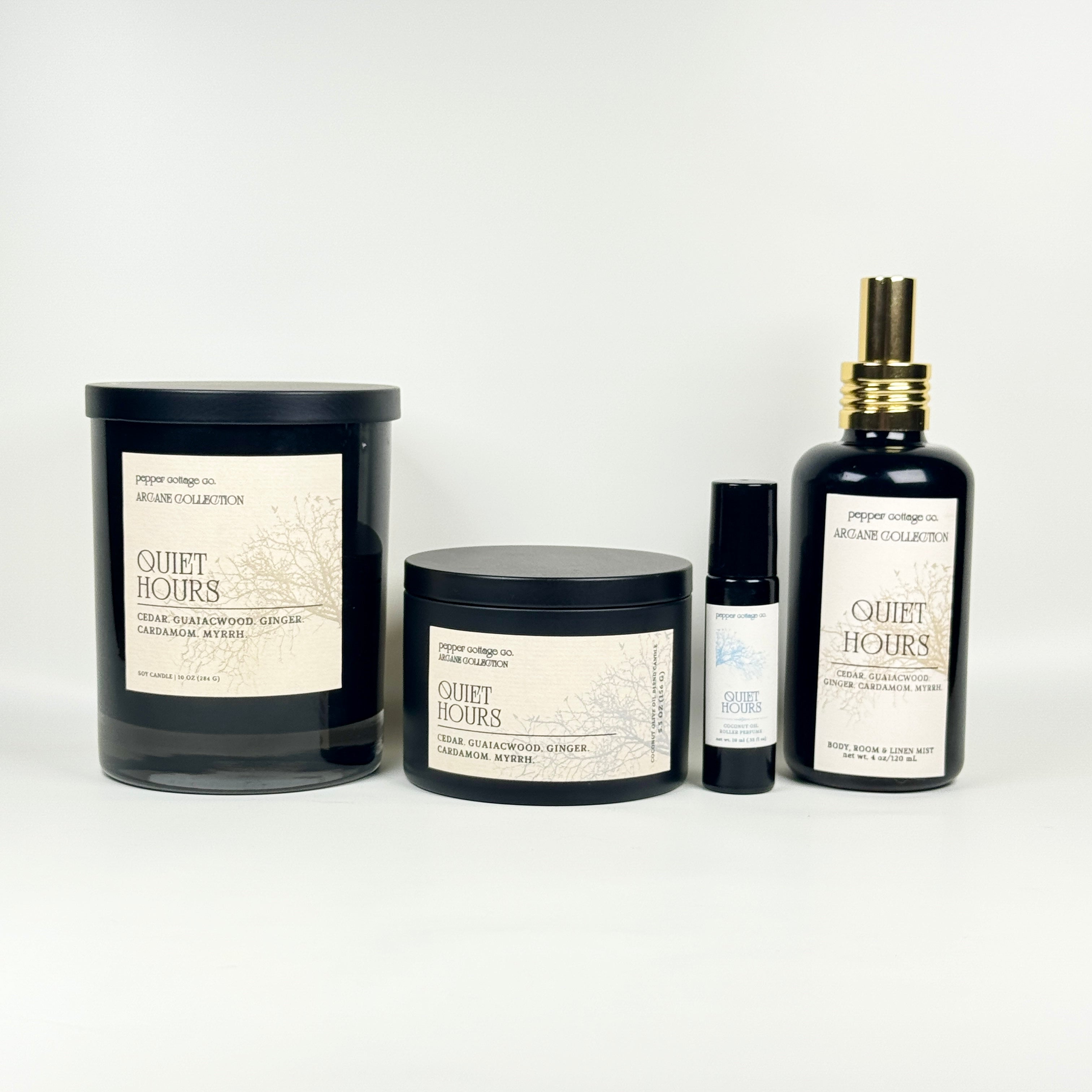 Quiet Hours 4 oz Body, Room, and Linen Mist | Cedar, Guiaicwood, Ginger, Cardmom, Myrrh | Smoky Woods Dark Academia-Inspired Body & Room Mist