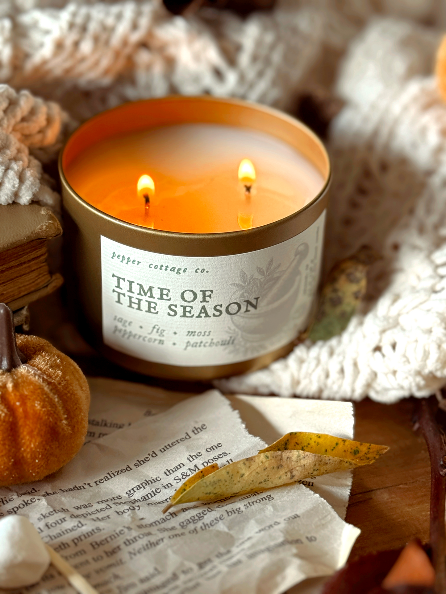 Time of the Season - Fig, Sage, Peppercorn, Moss, Brown Sugar, Patchouli | 5.5 oz Coconut Olive Oil Blend Fall Candle