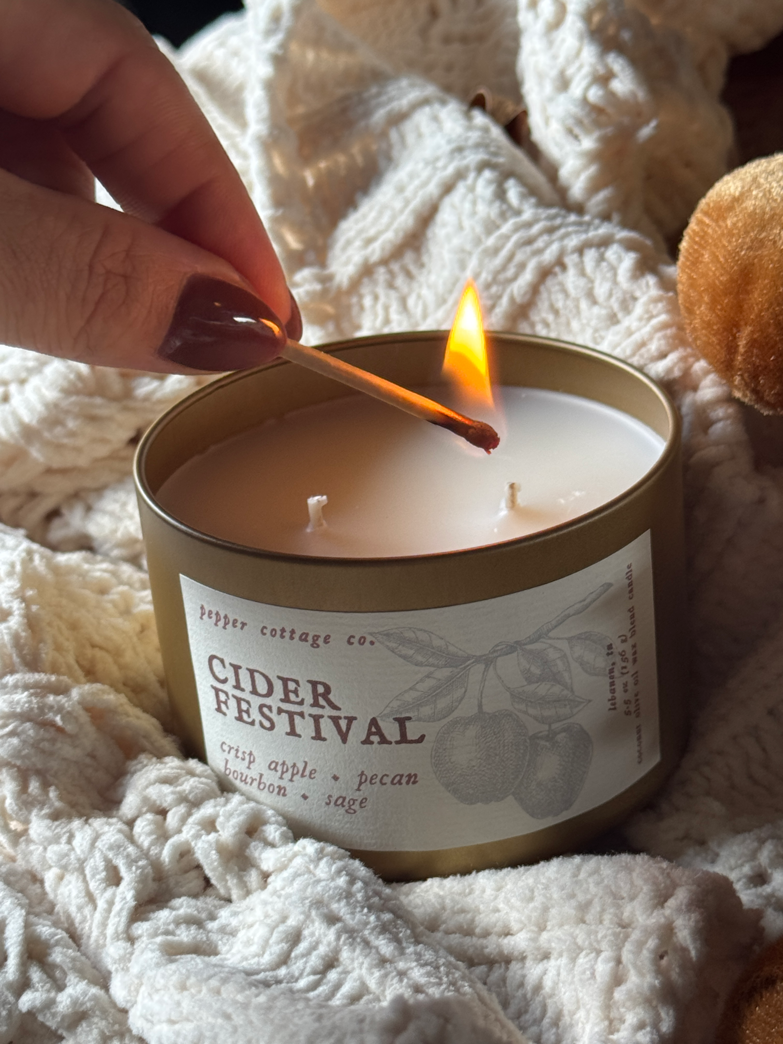 Cider Festival - Crisp Apple, Pecan, Bourbon, Sage | 5.5 oz Coconut Olive Oil Wax Fall Scented Candle