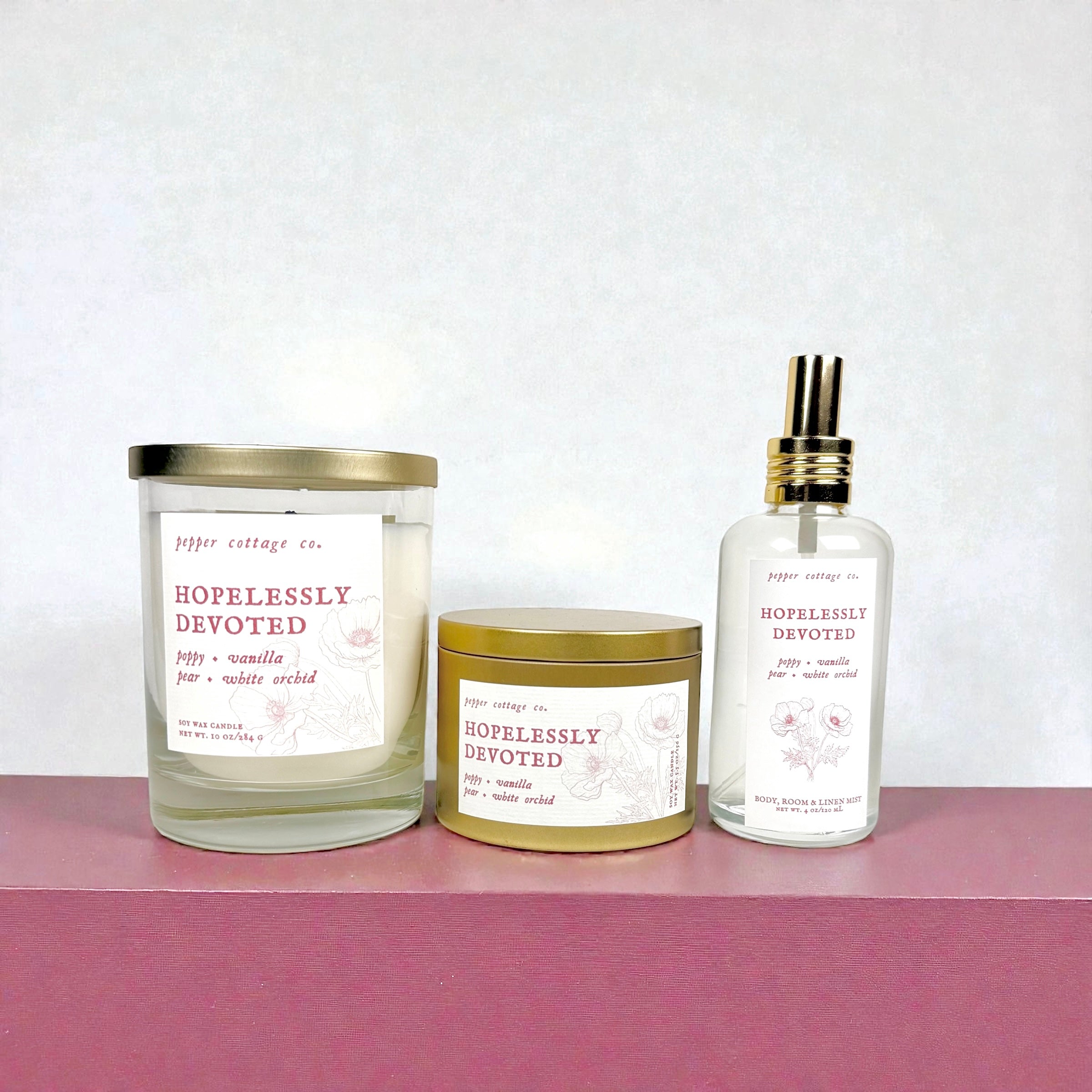 Hopelessly Devoted 5.5 oz Candle Tin | Poppy, Pear, Orchid, Vanilla | Feminine Floral Clean Soy Candle