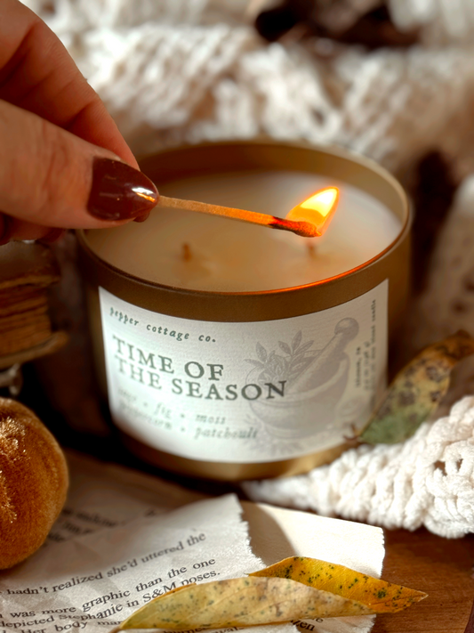 Time of the Season - Fig, Sage, Peppercorn, Moss, Brown Sugar, Patchouli | 5.5 oz Coconut Olive Oil Blend Fall Candle