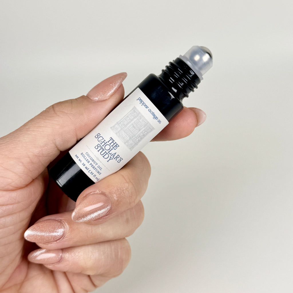 The Scholar's Study Roller Perfume | Palo Santo, Sandalwood, Leather, Patchouli | Dark Academia Coconut Oil Roller Perfume for Men