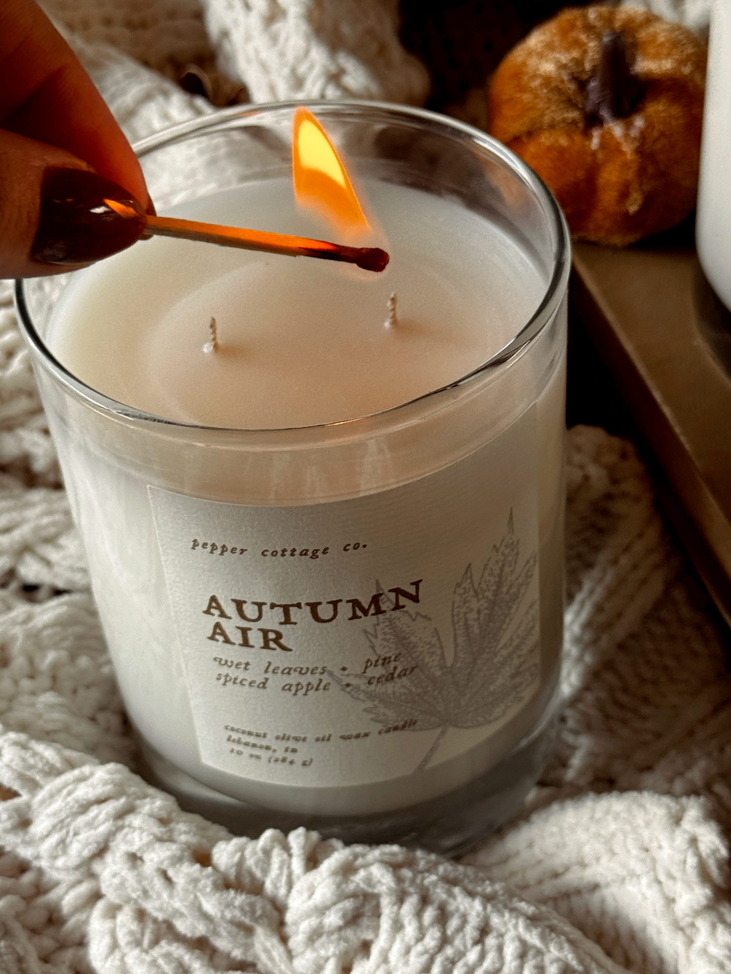 Autumn Air - Wet Leaves, Spiced Apple, Pine, Cedar | 10 oz Coconut Olive Oil Blend Fall Candle