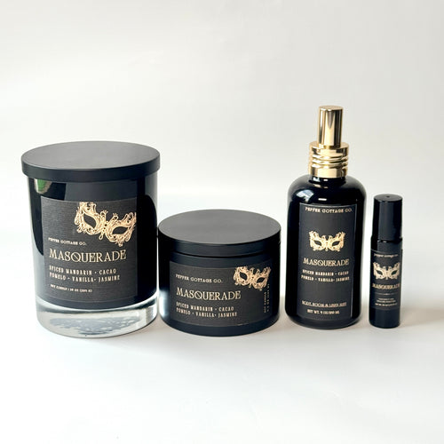 Masquerade 5.5 oz Candle Tin | Spiced Mandarin, Cacao, Pomelo, Vanilla, Jasmine | Spiced Citrus Floral Dark Academia Soy Candle
