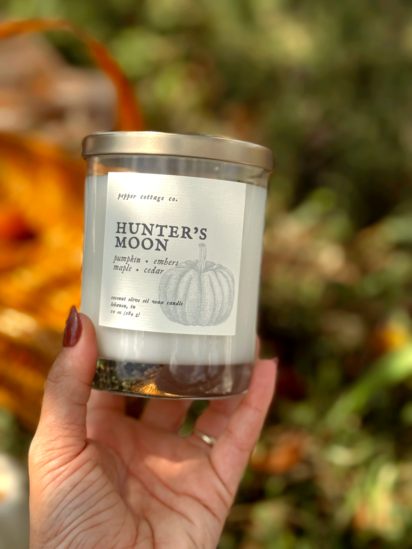 Hunter's Moon - Pumpkin, Embers, Maple, Cedar | 10 oz Coconut Olive Oil Wax Fall Scented Candle