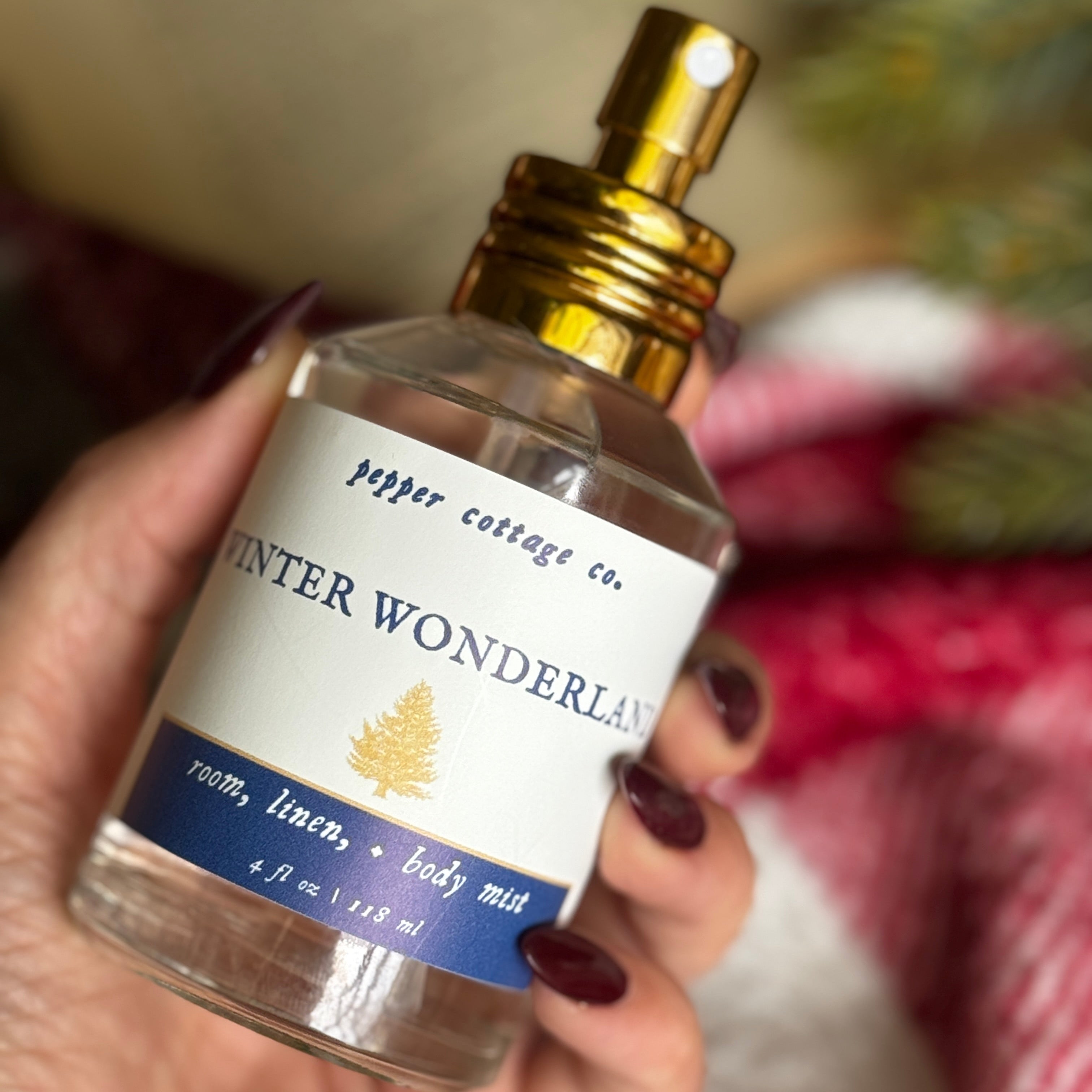 4 oz Winter Wonderland Body Safe  Room & Linen Mist | Fraser Fir, Cypress, Bayberry | Woodsy Fraser Fir Scent Holiday Room Spray