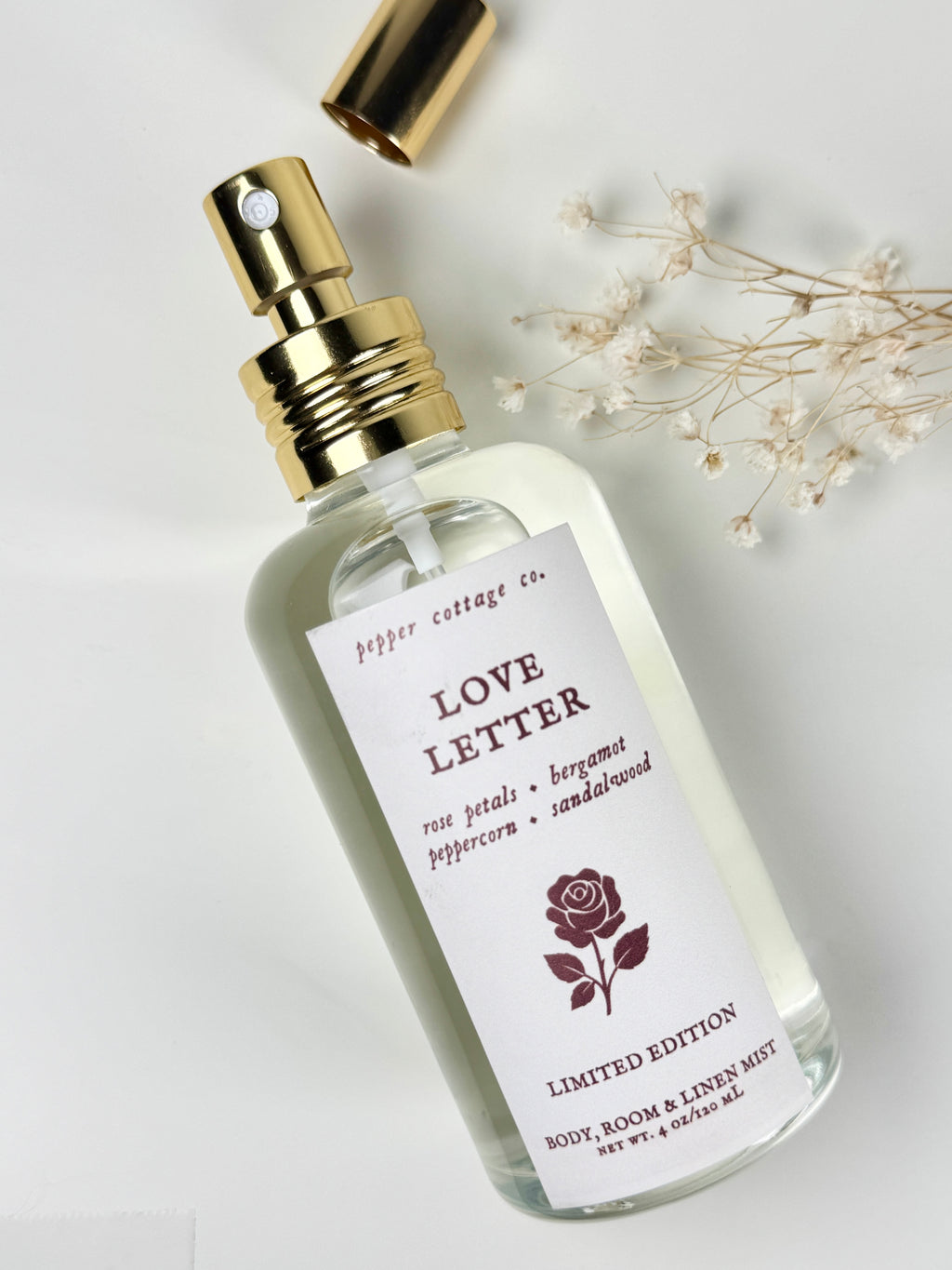 Love Letter 4 oz Body, Room, and Linen Mist LIMITED EDITION | Rose Petals, Bergamot, Peppercorn, Sandalwood | Valentine's Day Body Spray