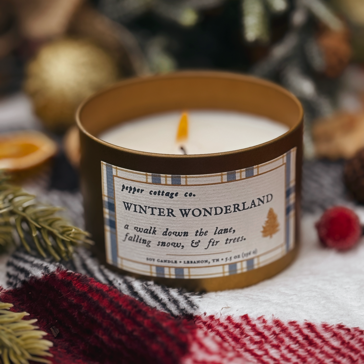 Winter Wonderland 5.5 oz Soy Candle | Fraser Fir, Cypress, Bayberry | Non-toxic Woodsy Scent Holiday Candle Tin
