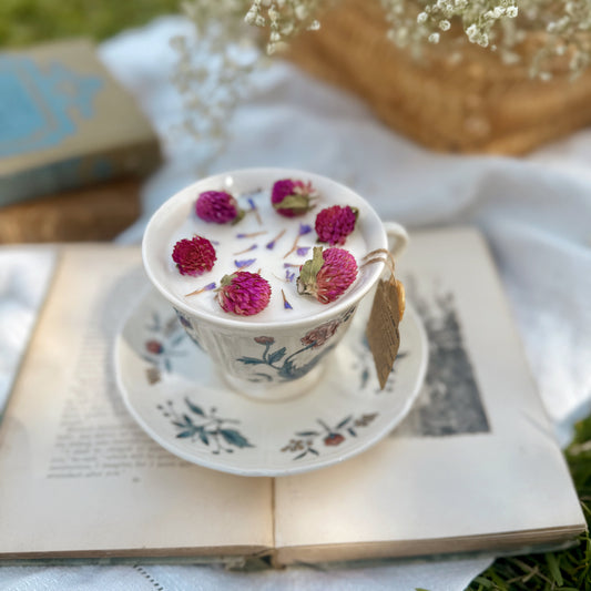 Lavender & Cotton 6 oz Blue and Red Floral Wickless Tea Cup