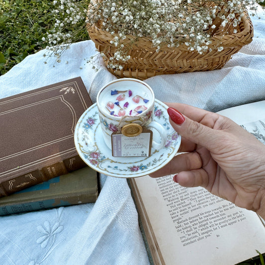 Lavender & Cotton 2 oz White Floral Demi Wickless Tea Cup