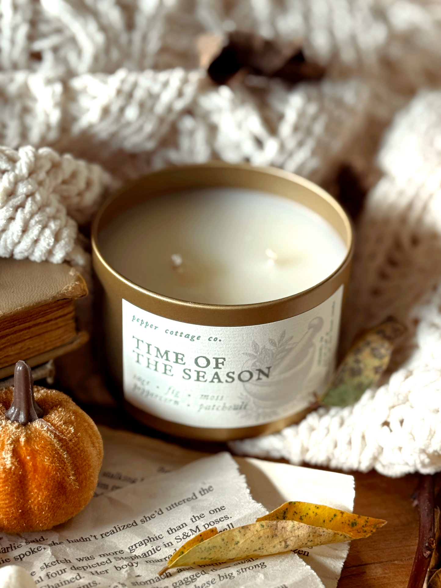Time of the Season - Fig, Sage, Peppercorn, Moss, Brown Sugar, Patchouli | 5.5 oz Coconut Olive Oil Blend Fall Candle