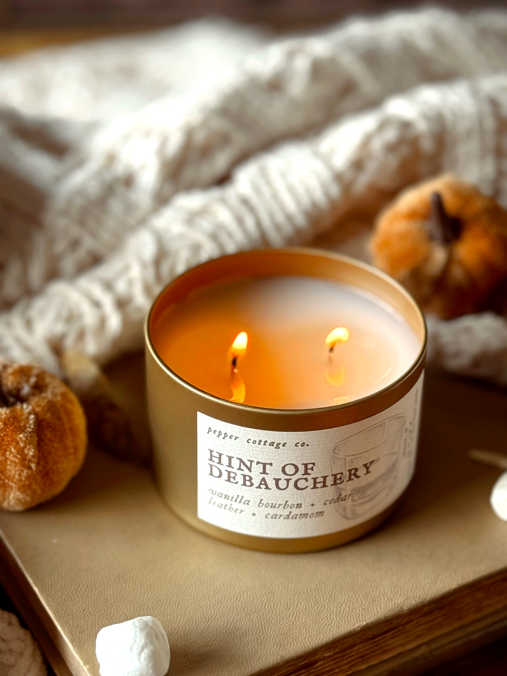 Hint of Debauchery - Vanilla Bourbon, Cedar, Leather, Cardamom | 5.5 oz Coconut Olive Oil Wax Fall Scented Candle