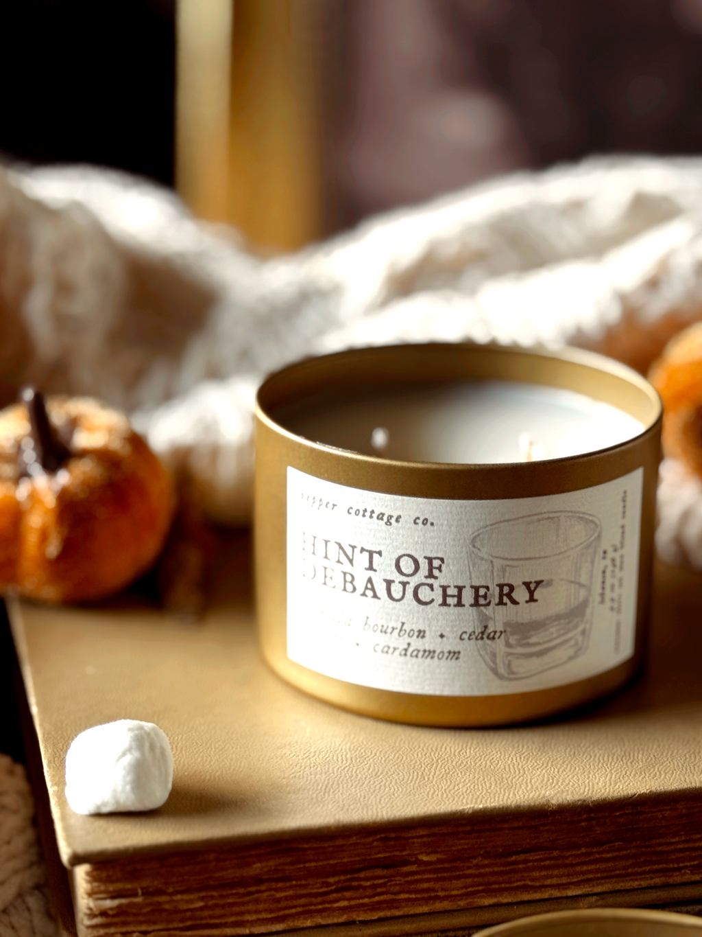 Hint of Debauchery - Vanilla Bourbon, Cedar, Leather, Cardamom | 5.5 oz Coconut Olive Oil Wax Fall Scented Candle