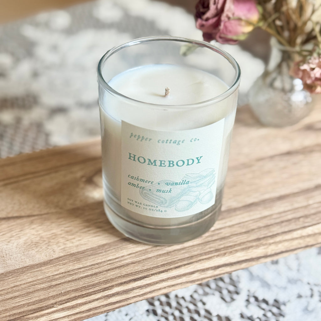 Homebody 10 oz Soy Candle Jar | Cashmere. Vanilla, Amber, Musk | Cozy Vanilla Scented Candle