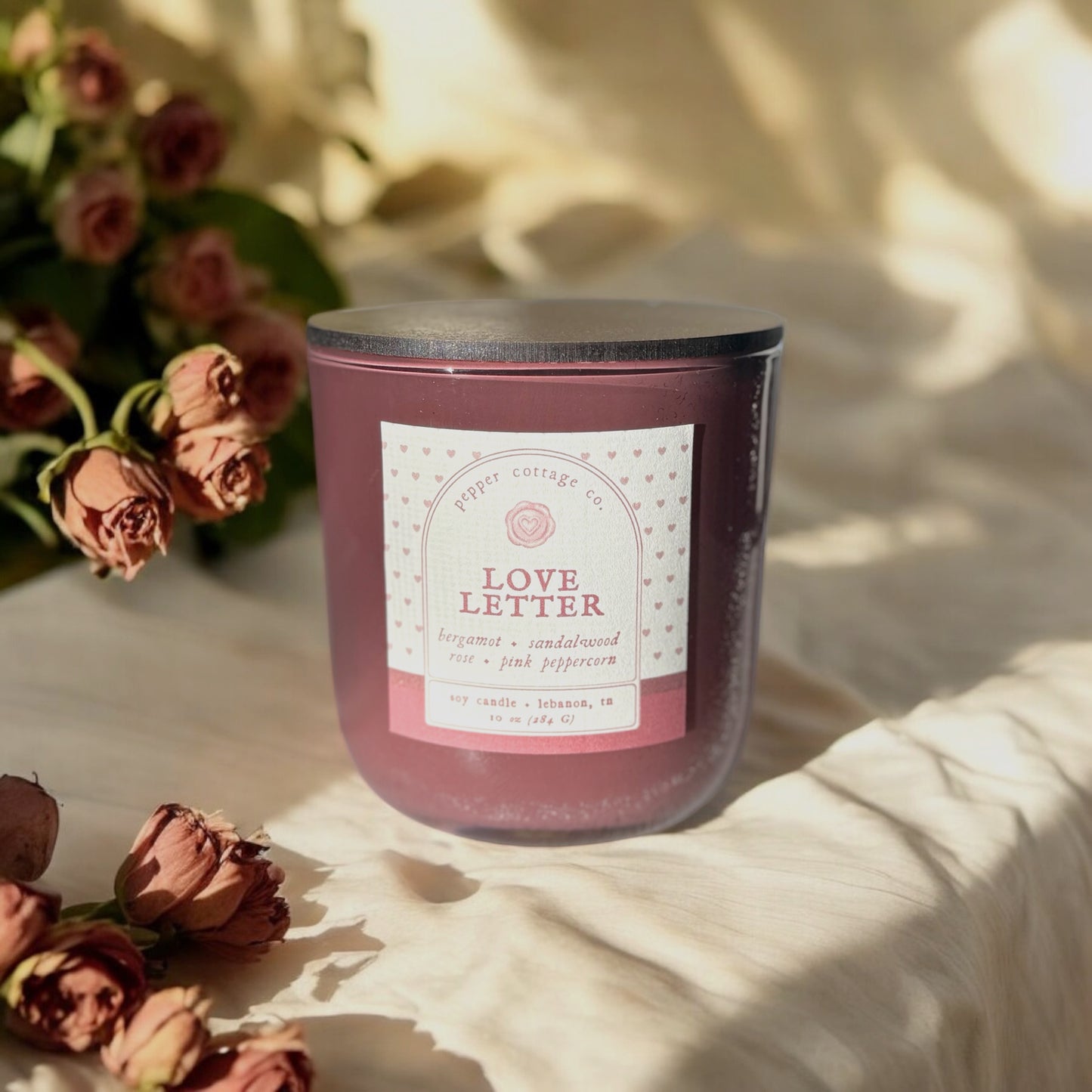 Love Letter 10 oz Jar - Rose, Pink Peppercorn, Bergamot, and Sandalwood