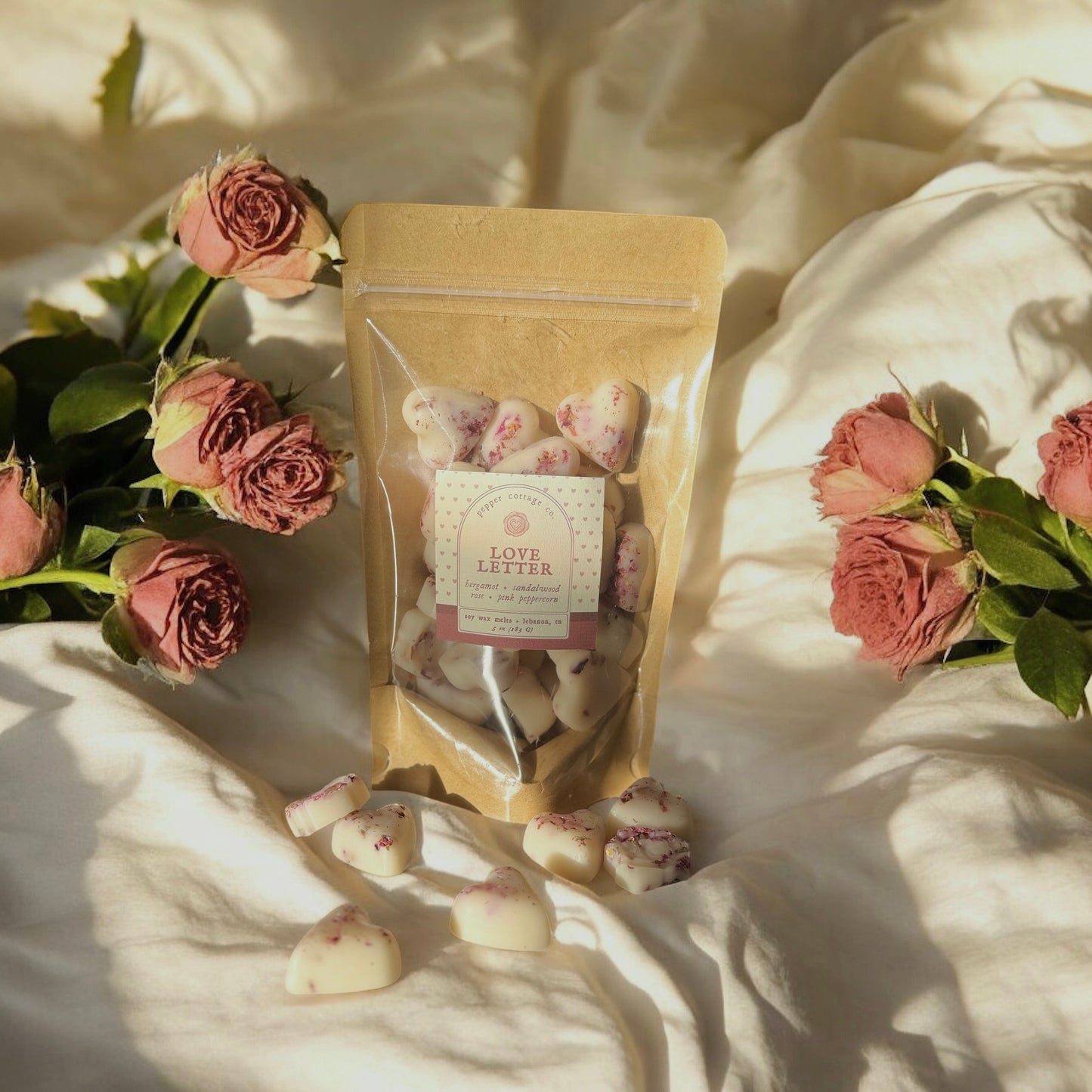 Love Letter 5 oz Wax Melts - Rose, Pink Peppercorn, Bergamot, and Sandalwood