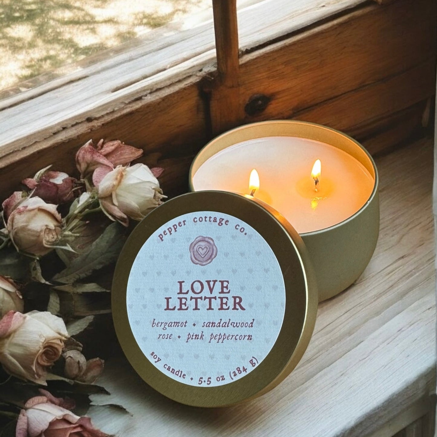 Love Letter 5.5 oz Tin - Rose, Pink Peppercorn, Bergamot, and Sandalwood