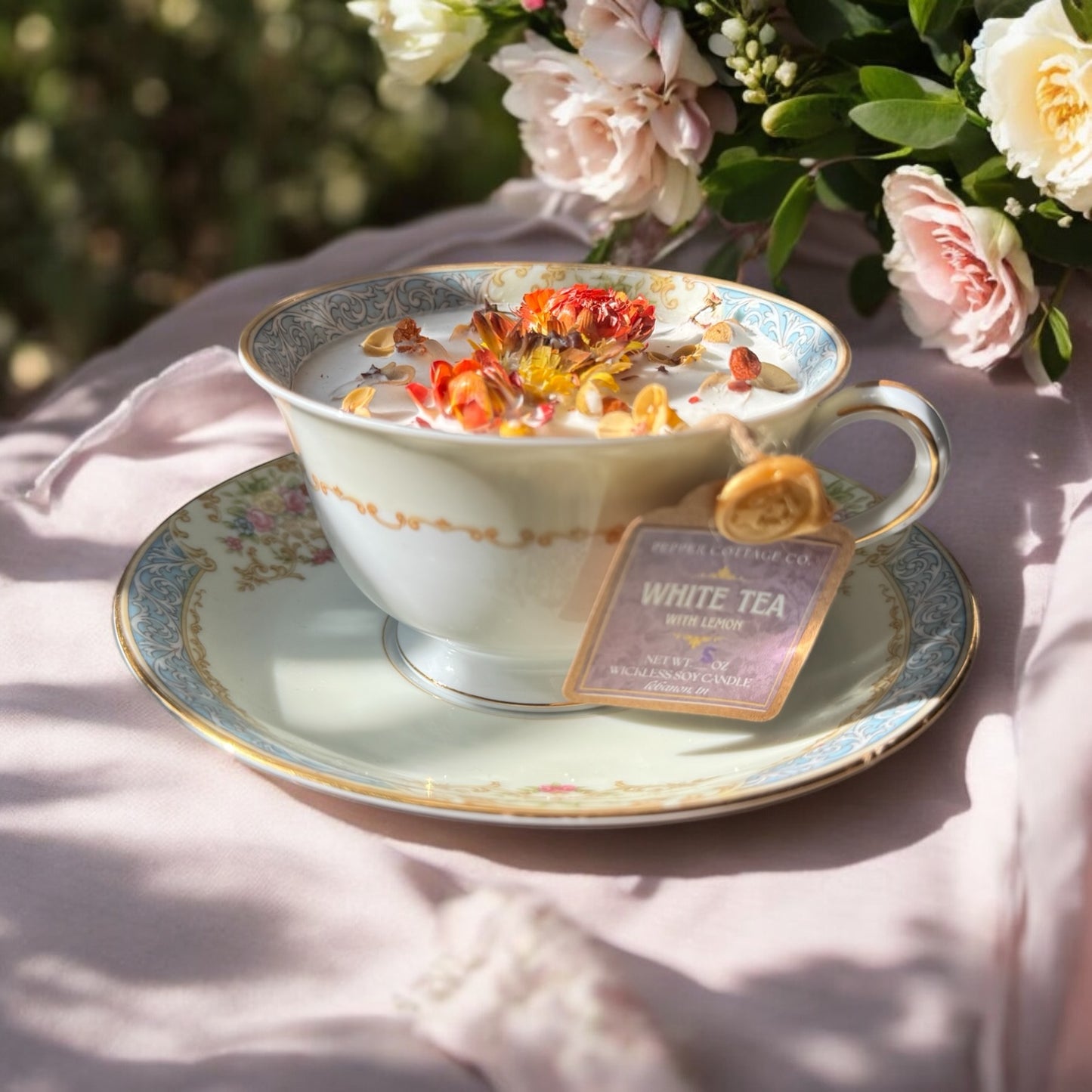 (5 oz) Vintage Japanese Wickless Tea Cup Candle - White Tea