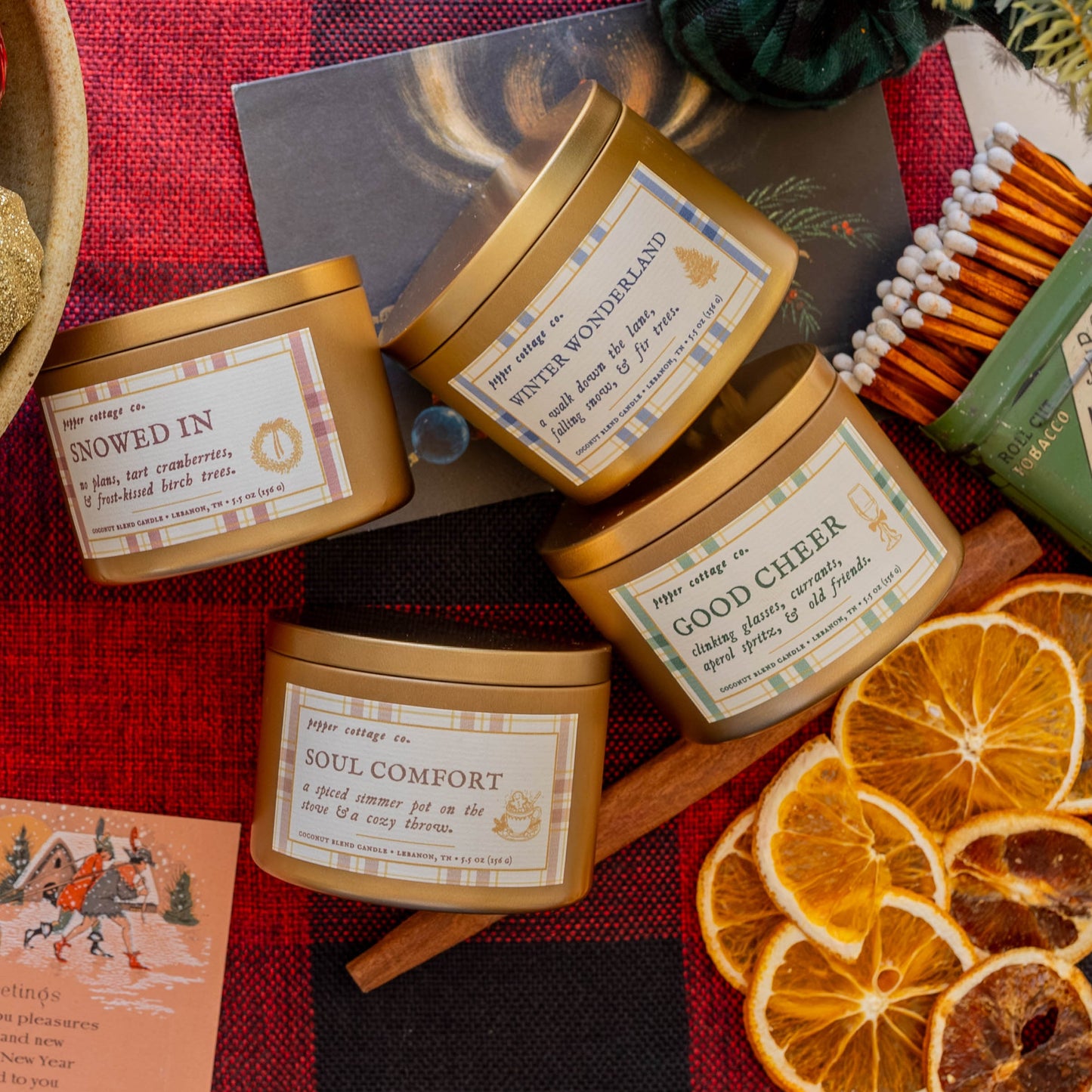 Good Cheer 5.5 oz Soy Candle | Currants, Bergamot, Absinthe, Vanilla | Non-toxic Sparkling Cocktail Holiday Candle Tin